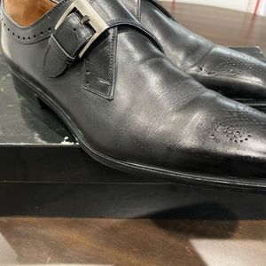 Magnanni Mens Dress Shoes Single Monk Strap Black